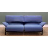 VICO MAGISTRETTI FOR CASSINA: 'Veranda' reclining 2-seater sofa, with blue cloth covers, 174cm w
