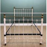 EDWARDIAN PAINTED METAL SINGLE BED, headboard and footboard with brass bedknobs, 2 siderails