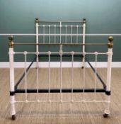 EDWARDIAN PAINTED METAL SINGLE BED, headboard and footboard with brass bedknobs, 2 siderails