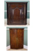 18TH CENTURY JOINED OAK HANGING CORNER CABINET, of small proportions, with pointed arched panelled