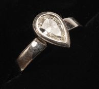 PLATINUM DIAMOND PEAR SHAPE RING, the single stone measuring 0.4-0.45cts approx., ring size J 1/2,