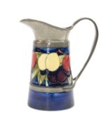 MOORCROFT PEWTER MOUNTED 'WISTERIA' PATTERN JUG, possibly for Liberty, impressed marks and