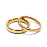 TWO 22CT GOLD WEDDING BANDS, one size J, one size N, 9.1gms gross (2)