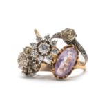 FOUR GOLD RINGS comprising 9ct gold amethyst ring, 9ct gold cubic zirconia ring, 9ct gold diamond