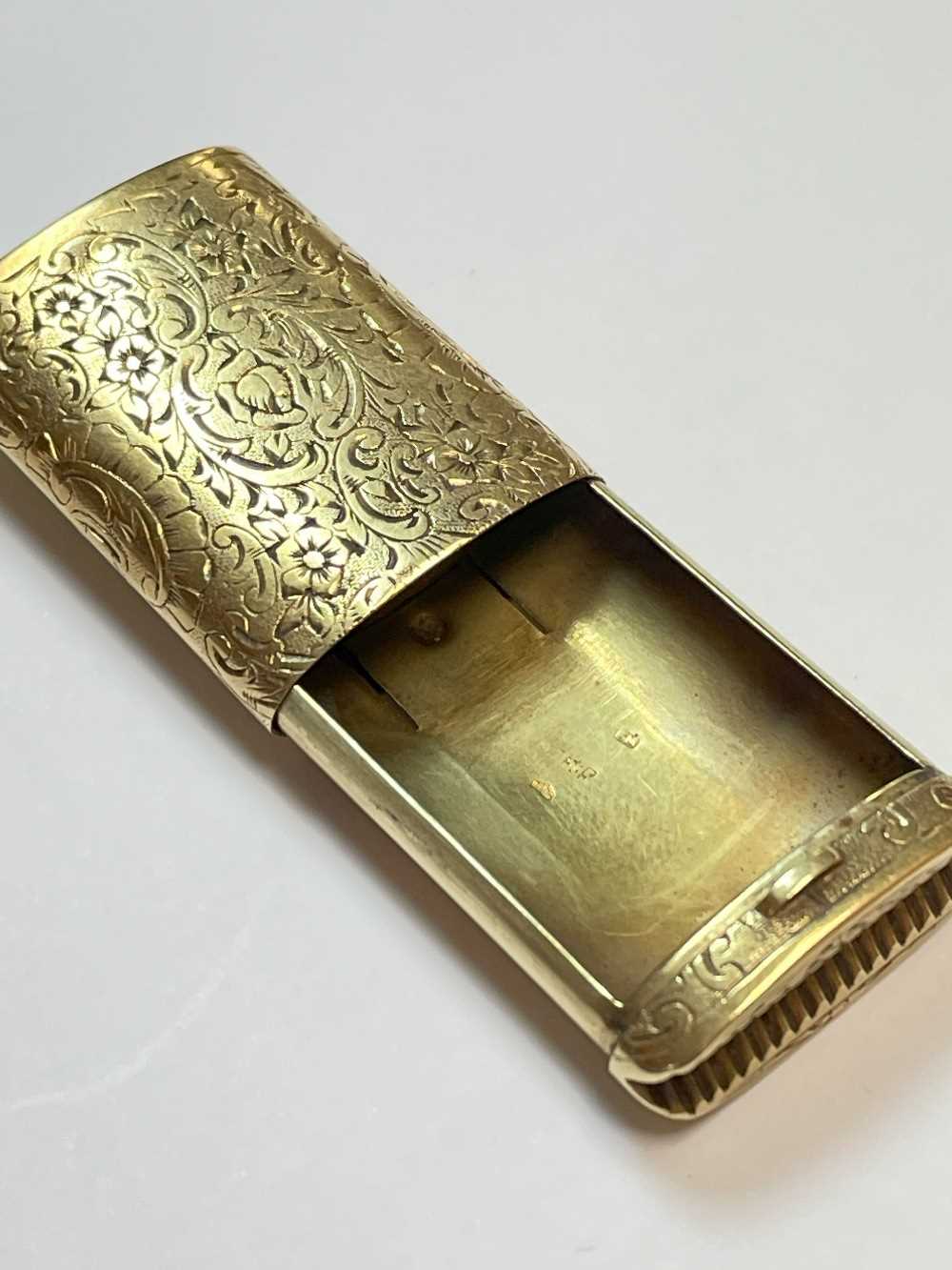 14K GOLD VESTA CASE, overall scroll engraved, of rectangular curved shape with striking end, - Image 6 of 10