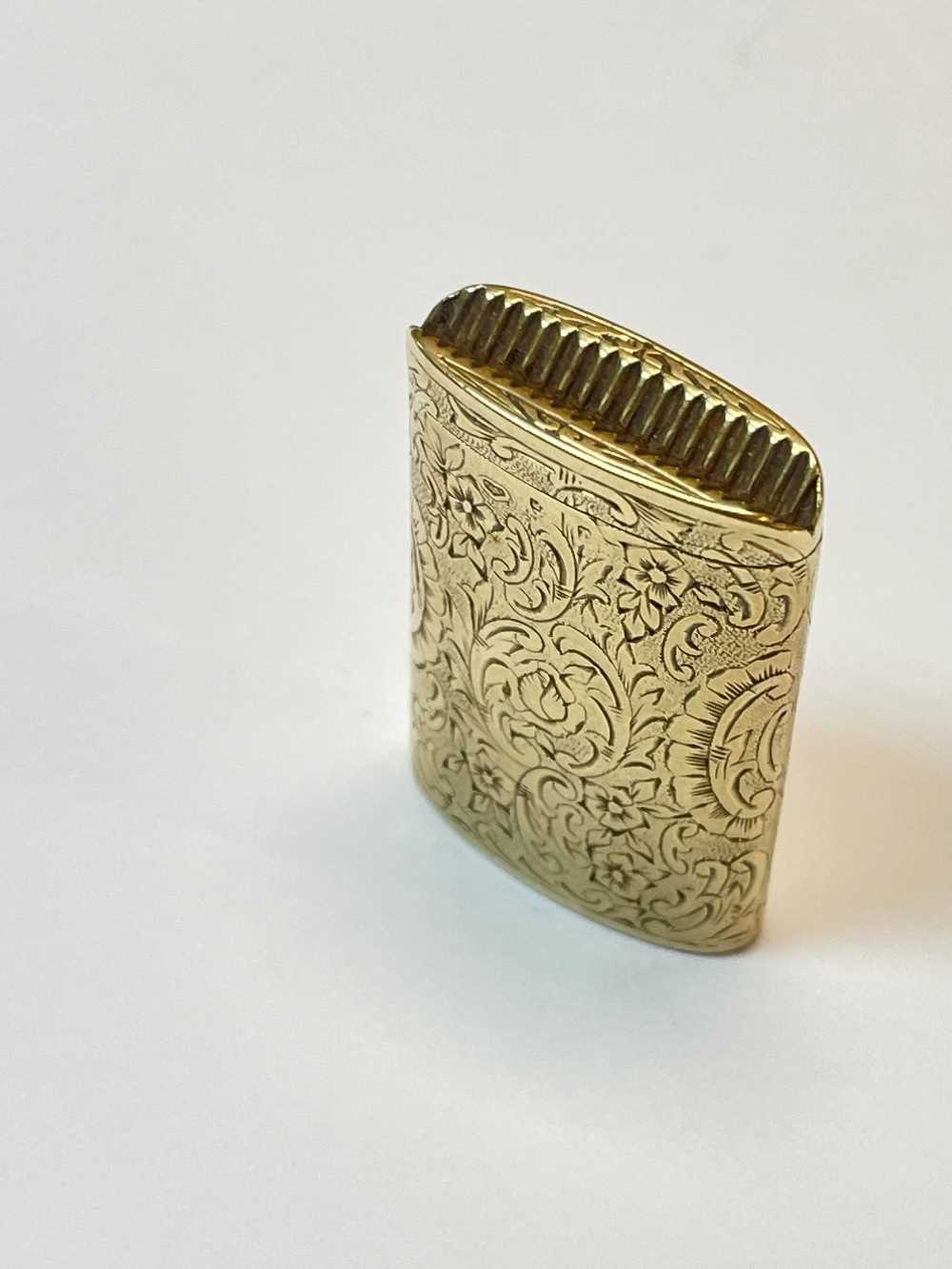 14K GOLD VESTA CASE, overall scroll engraved, of rectangular curved shape with striking end, - Image 2 of 10