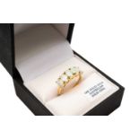 18K GOLD FIVE STONE OPAL RING, stamped '18K' & '750', ring size N, 3.2gms in Opals Australia ring