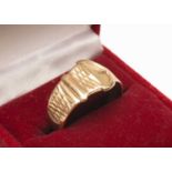 9CT GOLD BELT BUCKLE RING, ring size T 1/2, 4.4gms in 'Gold Diggers' ring box Provenance: private