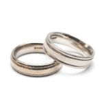 TWO WEDDING BANDS, comprising an 18ct white gold example, ring size K, 7.0gms and a platinum