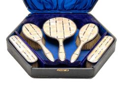 GEORGE V SILVER, MOTHER O' PEARL & ABALONE SHELL DRESSING TABLE SET, Percy James Finch, Birmingham