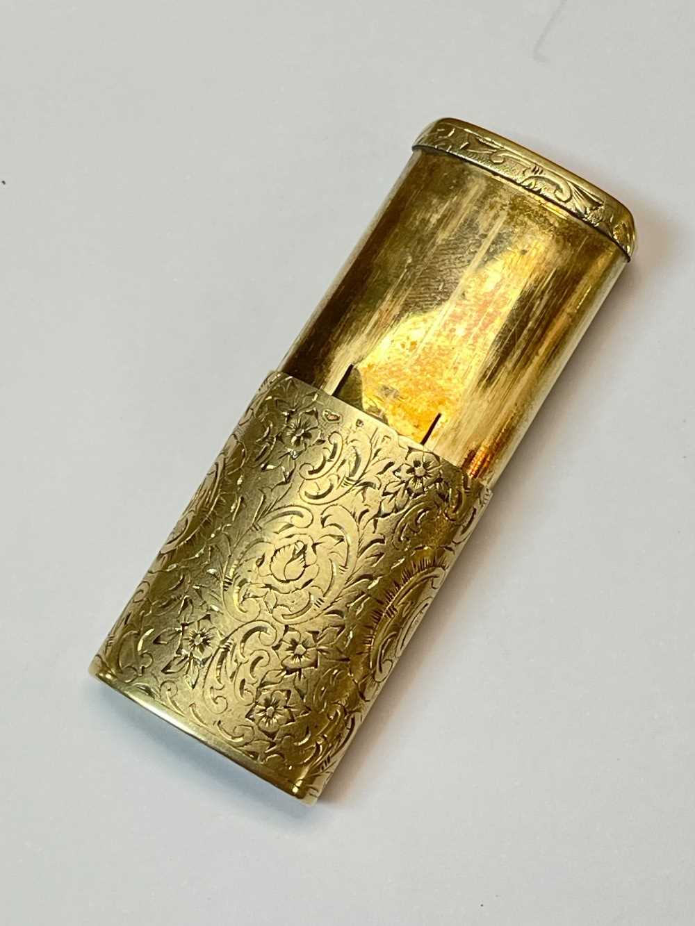 14K GOLD VESTA CASE, overall scroll engraved, of rectangular curved shape with striking end, - Image 4 of 10
