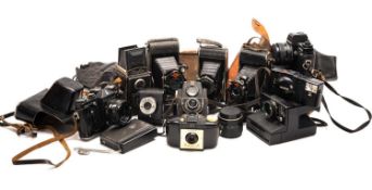 MIXED COLLECTION OF SLR, BELLOWS & INSTAMATIC CAMERAS, including Praktica BC1 electronic camera with