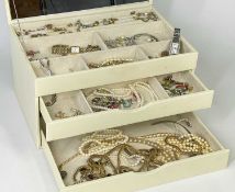 JEWELLERY BOX & CONTENTS including various gem set earrings including 9ct gold examples, silver