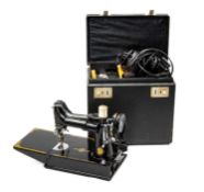 RARE SINGER PORTABLE ELECTRIC SEWING MACHINE MODEL 221K1, complete in original case, with original