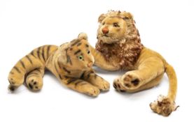 LION & TIGER STUFFED TOYS, possibly Steiff Provenance: private collection Glamorgan Comments: