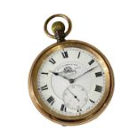 GEORGE V 9CT GOLD TOP WIND POCKET WATCH, the white enamel face with Roman numerals, subsidiary