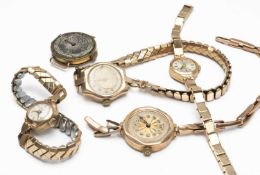 FIVE 9CT GOLD WRISTWATCHES comprising Rotary 9ct gold wristwatch with integrated 9ct gold