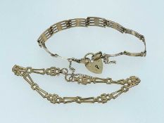 TWO 9CT GOLD BRACELETS, comprising panel bracelet and multi link bracelet, 11.6gms gross (2)