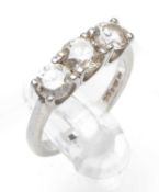 PLATINUM THREE STONE DIAMOND RING, the three round cut diamonds totalling 1.2cts overall approx.,