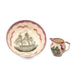 SUNDERLAND LUSTRE POTTERY SHIP BOWL & JUG, transfer printed with 'Ship Caroline', bowl 31cms diam,