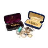 ASSORTED RINGS, comprising 9ct gold sapphire and diamond ring, one 9ct gold white and red stone