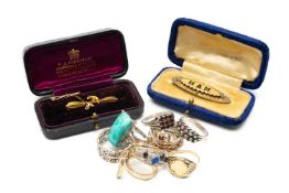 ASSORTED RINGS, comprising 9ct gold sapphire and diamond ring, one 9ct gold white and red stone