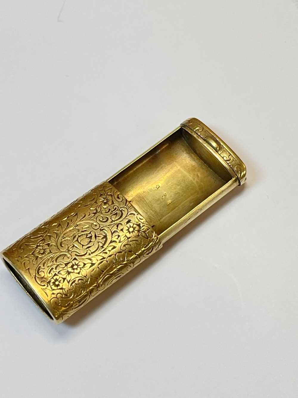14K GOLD VESTA CASE, overall scroll engraved, of rectangular curved shape with striking end, - Image 3 of 10