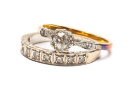 YELLOW METAL DIAMOND SOLITAIRE RING, 0.25cts approx., ring size L, together with 18ct white gold