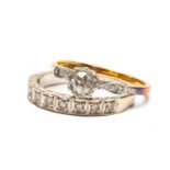 YELLOW METAL DIAMOND SOLITAIRE RING, 0.25cts approx., ring size L, together with 18ct white gold