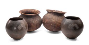 SOUTHERN AFRICAN POTTERY VESSELS, comprising two small Zulu beer pots, typical spherical form with