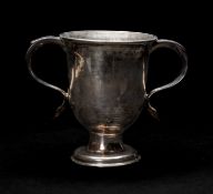GEORGE III TWIN-HANDLED SILVER CUP, William & James Priest, London 1771, deep U-form on socle