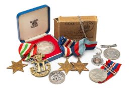 WWII NAVAL MEDAL GROUP OF FOUR, to S.G. Jones, comprising 1939-1945 Star, Italy Star, France and