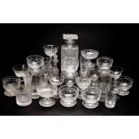 ASSORTED LATE VICTORIAN & LATER CUT GLASS WARE, including rectangular spirit decanter and topper,