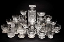 ASSORTED LATE VICTORIAN & LATER CUT GLASS WARE, including rectangular spirit decanter and topper,