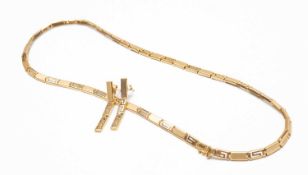 14K GOLD PANEL NECKLACE & MATCHING EARRINGS, the necklace 43cms long and stamped '585', the