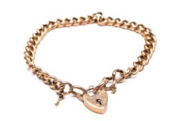 9CT ROSE GOLD CURB LINK BRACELET, having heart shaped padlock, 8.3gms Provenance: deceased estate