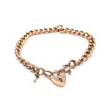 9CT ROSE GOLD CURB LINK BRACELET, having heart shaped padlock, 8.3gms Provenance: deceased estate