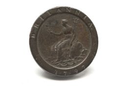 GEORGE III 'SMUGGLERS' COIN, being a 1797 cartwheel Twopence, hollowed out for concealment, 40mms