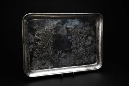 VICTORIAN SILVER TRAY, Daniel & Charles Houle, London 1878, engraved in the Aesthetic style with