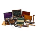 ASSORTED 20TH CENTURY MEDICAL INSTRUMENTS, comprising brass 3 draw telescope in sharkskin case,