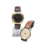 TWO GENT'S WRISTWATCHES comprising Glashutte wristwatch with black Arabic dial, 35mm case, leather