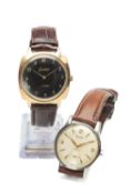 TWO GENT'S WRISTWATCHES comprising Glashutte wristwatch with black Arabic dial, 35mm case, leather