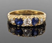 18CT GOLD FIVE STONE SAPPHIRE & DIAMOND RING, ring size N, 4.3gms Provenance: private collection