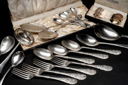 ASSORTED DANISH WHITE METAL SPOONS, Heise / Siggaard various dates and patterns, including boxed set