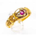 LATE VICTORIAN 18CT GOLD RUBY & DIAMOND RING, ring size M 1/2, Birmingham 1897, 3.6gms Provenance: