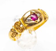 LATE VICTORIAN 18CT GOLD RUBY & DIAMOND RING, ring size M 1/2, Birmingham 1897, 3.6gms Provenance: