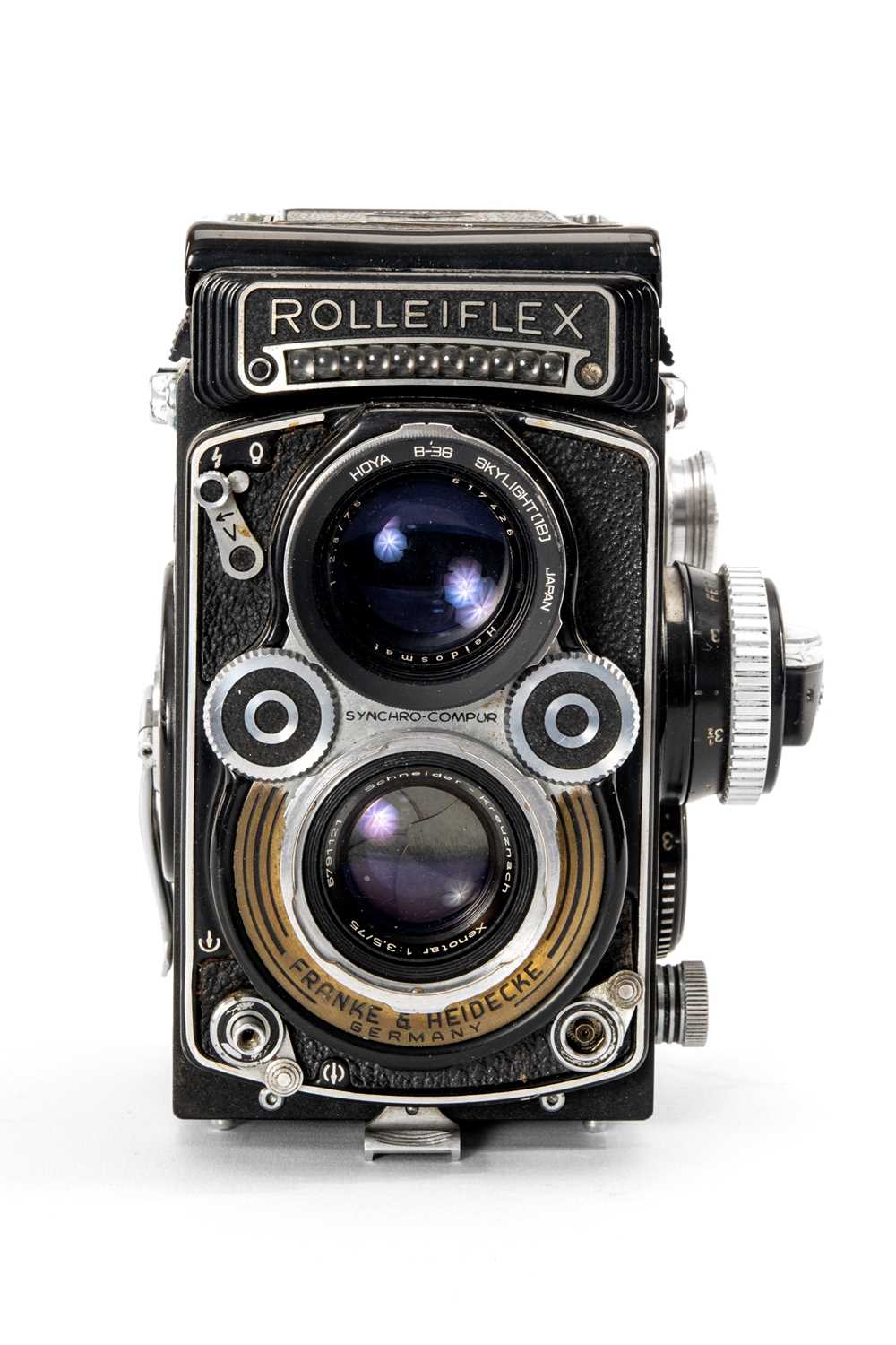 A ROLLEI F&H ROLLEIFLEX 3.5F MEDIUM FORMAT CAMERA - black, serial no. 2216285 with Schneider-