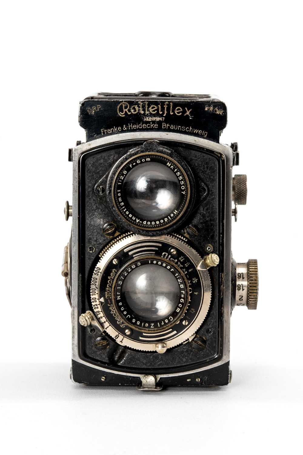 A BABY ROLLEIFLEX 2.8F TLR CAMERA - black, with a Carl Zeiss Jena Tessar f/2.8 6cm lens, serial