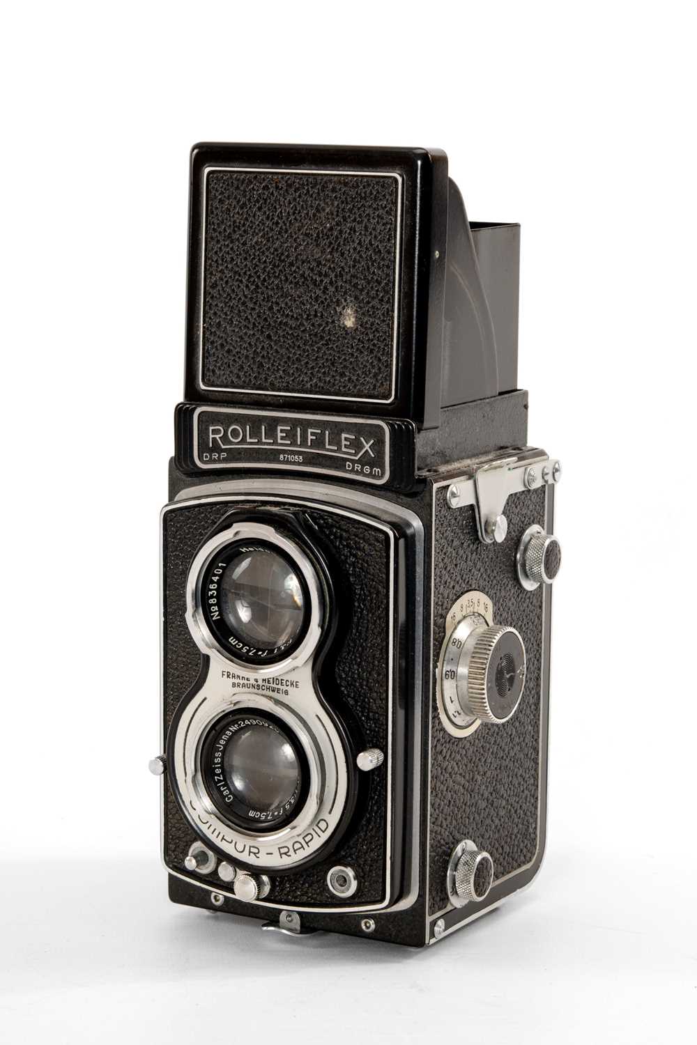 A ROLLEIFLEX 3.5F MEDIUM FORMAT CAMERA - black, serial no. 871053, with Carl Zeiss Jena, Tessar f/ - Image 2 of 2