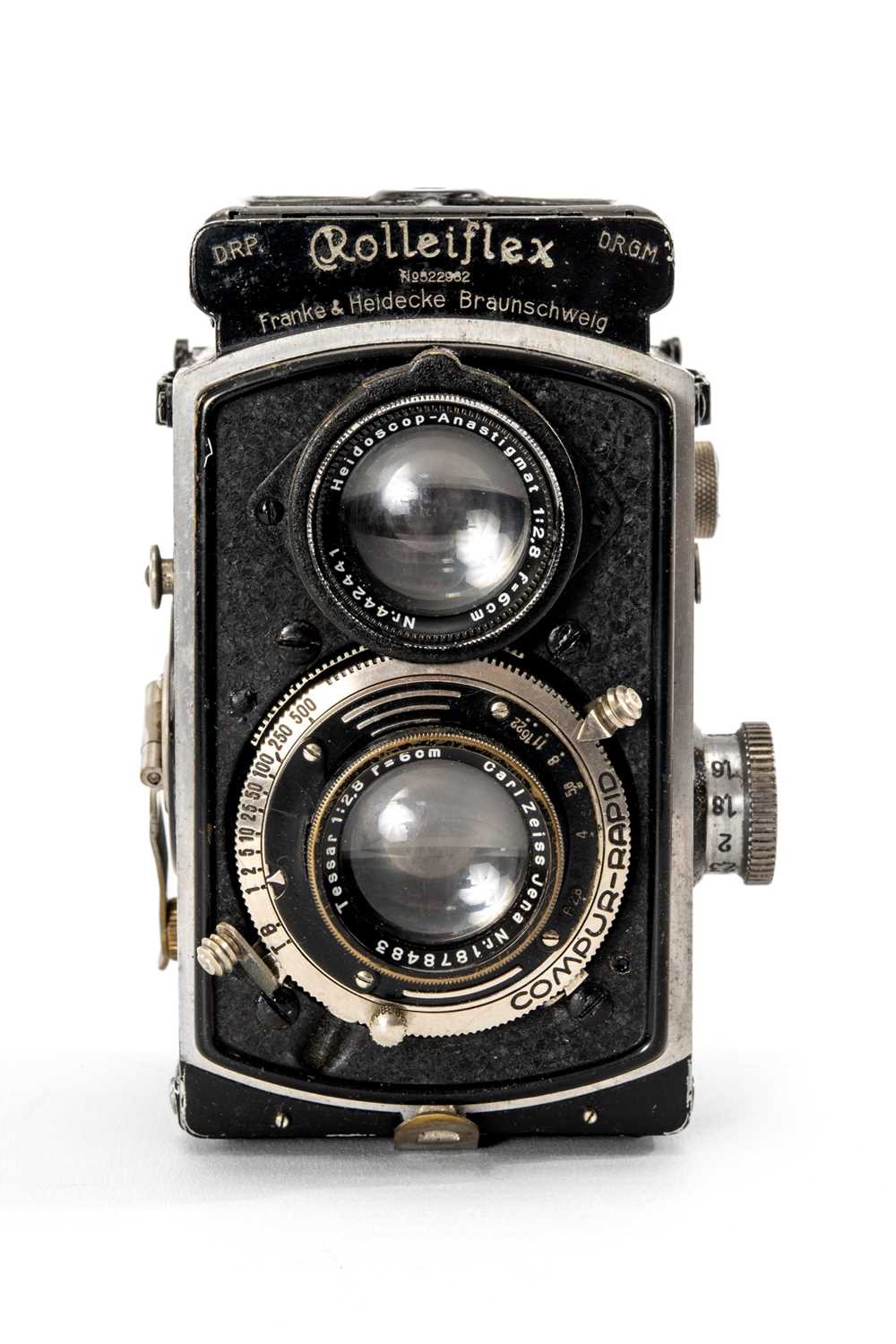A BABY ROLLEIFLEX 2.8F TLR CAMERA - black, serial no. 5189268, with a Carl Zeiss Jena Tessar f/2.8
